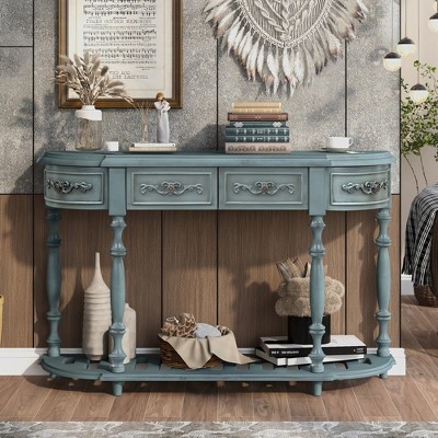 TIRAMISUBEST 52''Modern Curved Console Table Sofa Table Entryway Table with 4 Drawers and 1 Shelf for Hallway Living Room