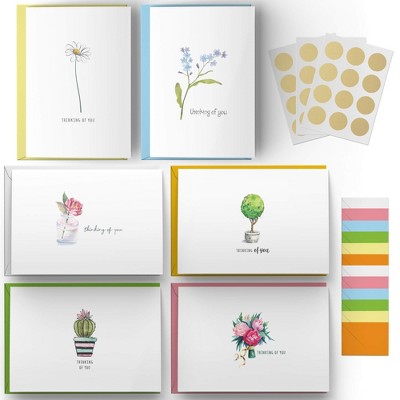 Dessie 30 Blank Inside 4 x 6 Floral Thinking of You Cards with Envelopes 6 Flower Designs