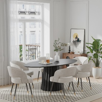 67"x33.5" Solid Wood Oval Dining Table with Stylish Tapered Base for 6 People