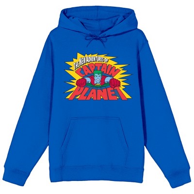 Captain Planet Logo Long Sleeve Royal Blue Adult Hooded Sweatshirt
