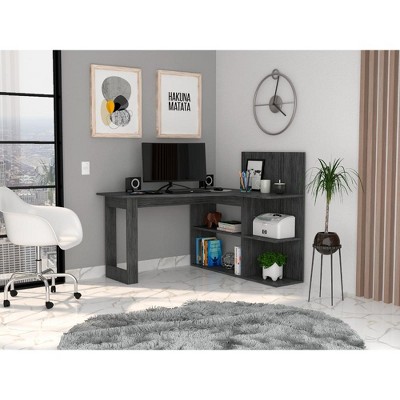 NicBex Home Office Desk L-Shaped Modern Writing Desk with 5 Open Storage Shelves and Wooden Frame for Office, Study, Living Room