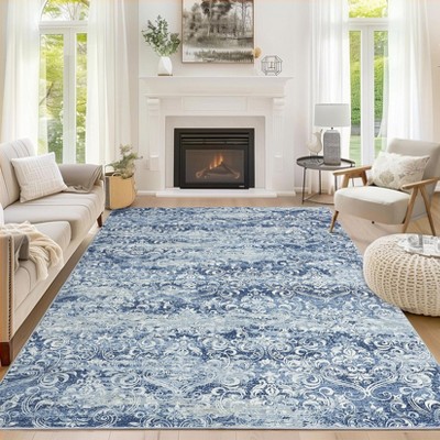 Area Rugs Floral Vintage Distressed Print Rugs for Living Room Bedroom Washable Rugs Non Slip Boho Area Rug Low Pile Ultra-Thin Floor Carpet