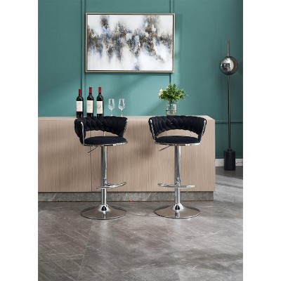 Lyngins Office & Bar Counter Height Bar Stool Set of 2,Modern Swivel Bar Stools with Chrome-Plated Metal Base, Height Adjustable Velvet Counter Stools