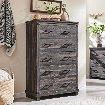 SinCiDo Farmhouse Drawer Dresser for Bedroom, Natural Texture & Metal Handles, Wood Storage Dressers Organizer for Bedroom, Living Room