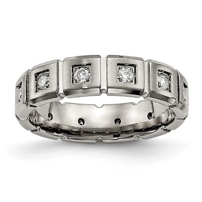 Chisel Titanium Brushed and Polished with CZ 5mm Grooved Band Ring