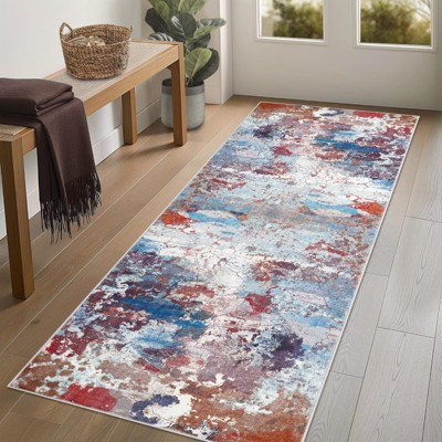 Abstract Machine Washable Rug with Non Slip Backing Ultra-Thin Non Shedding Stain Resistant Indoor Carpet for Living Room Bedroom Dining Room
