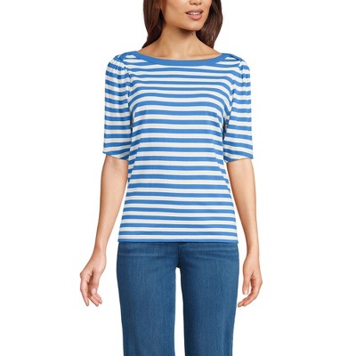 Lands' End Women's Elbow Sleeve Supima Cotton Boatneck T-Shirt