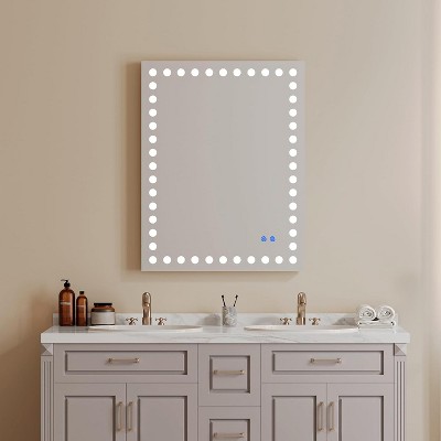 40x32 Inch Anti-Fog Bathroom Mirror, LED Vanity Mirror with Touch Dimmer, 3 White Circular Lights, Rectangular Wall Mount Makeup Mirror
