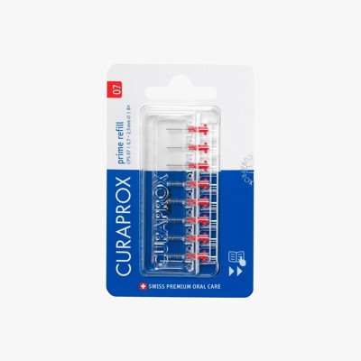 Curaprox CPS 07 Prime Refill Red, 8-Pack Interdental Brushes for Gentle Cleaning of Tight Gaps