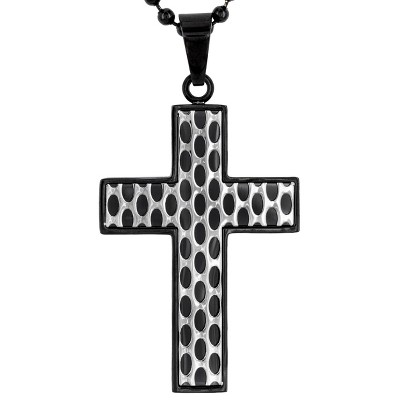 Crucible Men's Graphic Cross Black Plated Stainless Steel Necklace - 24"