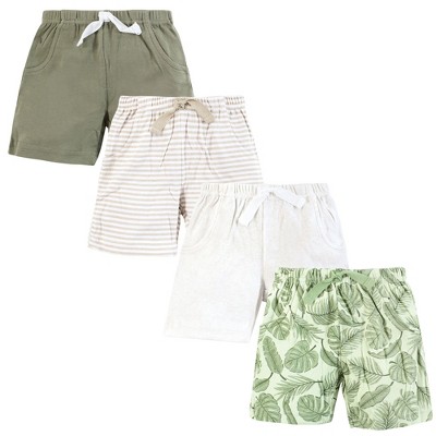 Hudson Baby Infant Boys Shorts Bottoms 4-Pack, Green Palms