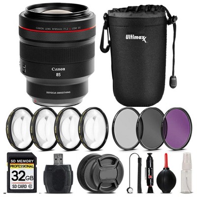 Canon RF 85mm L USM DS Lens + 4PC Macro Kit + UV, CPL, FLD Filter, ULTIMAXX Lens Pouch - 32GB
