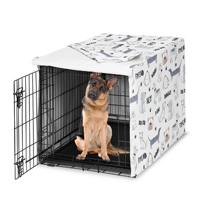 Sweet Jojo Designs Gender Neutral Unisex Dog Crate Kennel Cover 48in. Cartoon Puppy Grey Blue and White