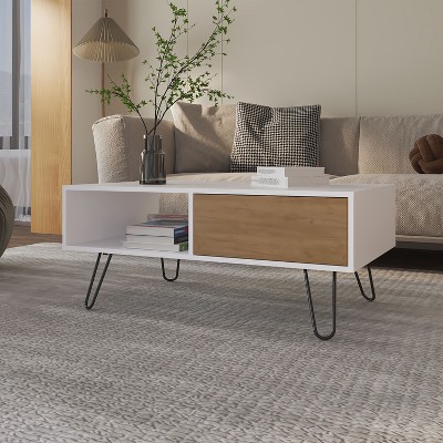 CAVINAS Coffee Tables for Living Room Rectangle Coffee Table with a Door, Conical Legs, and Open Storage, Scratch-resistant Surface