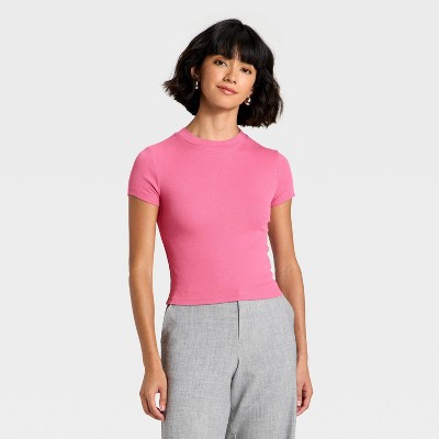 Women's Slim Fit Cropped Ribbed T-Shirt - A New Day™