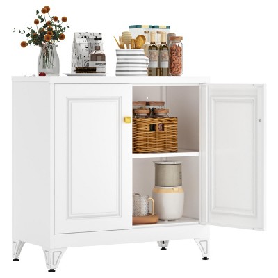 ZACHVO 33-Inch H 2 Doors White Metal Sideboard Storage Cabinet with Adjustable Shelf,for Kitchen, Living Room, or Office