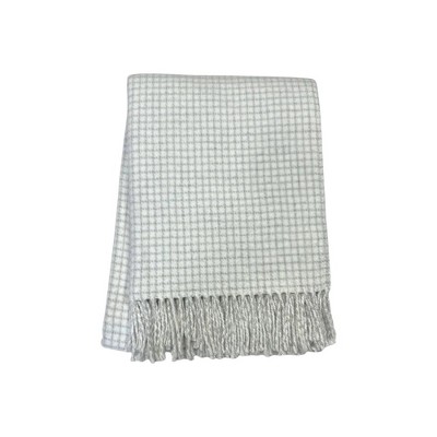 HomeRoots 50" X 67" Cream And Light Gray Cotton Blend Woven Plaid Throw Blanket with Fringe