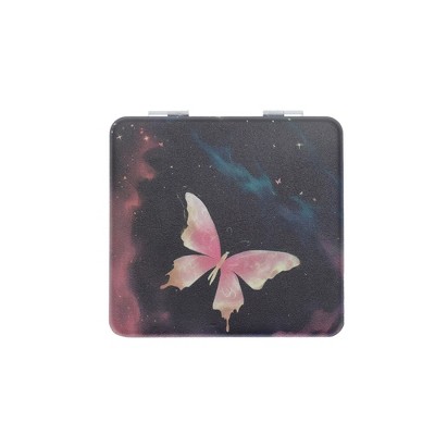 Unique Bargains Pink Butterfly Makeup Mirror Black Pink 1 Pc