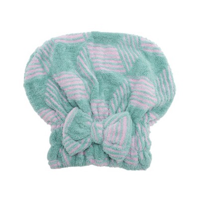 Unique Bargains Water-absorbent Bow Argylen Hair Towel Blue 1 Pc