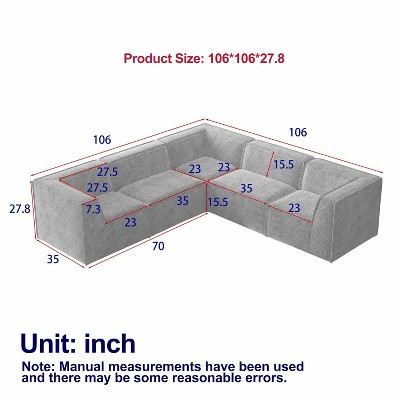 106*106" Chenille Modular L-Shaped Sectional Sofa, Luxury Floor Couch Set, Upholstered Indoor Furniture