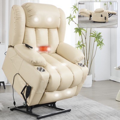 ChicFurnit Living Room Chair Arm Accent Chair Power Recliner with Lift Assist Massage Vibration Stainless Cup Holders, 39.37"*41.73"*42.12"