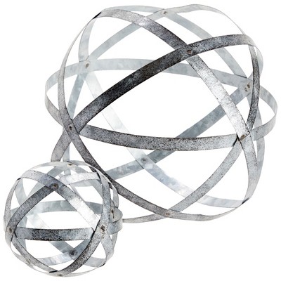 Farmlyn Creek 2 Piece Metal Decorative Spheres for Home Decor, Table, Rustic Style Shelf Decor Accents, Distressed Silver, 2 Sizes