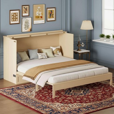 Polibi Rattan-Front Murphy Bed Cabinet with Oversized Storage Drawers