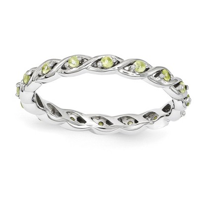 Black Bow Jewelry 2.5mm Rhodium Plated Sterling Silver Stackable Peridot Twist Band