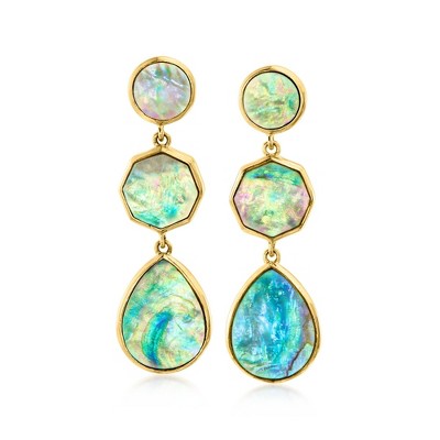 Ross-Simons Abalone Shell Geometric Drop Earrings in 18kt Gold Over Sterling