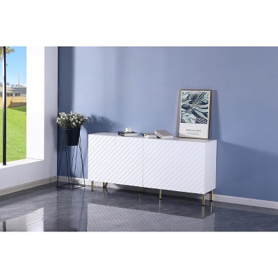 GustoWave 63" Sideboard Buffet with 4 Doors and Shelves, Storage Cabinet for Dinning, MDF Metal Feet, White