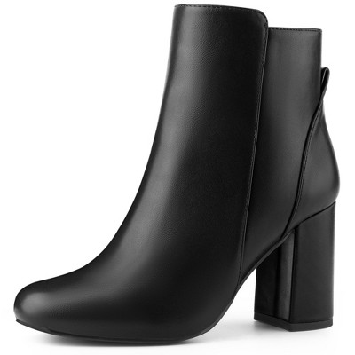 BLISSFUL STEP Round Toe Side Zip Block Heel Ankle Boots for Women