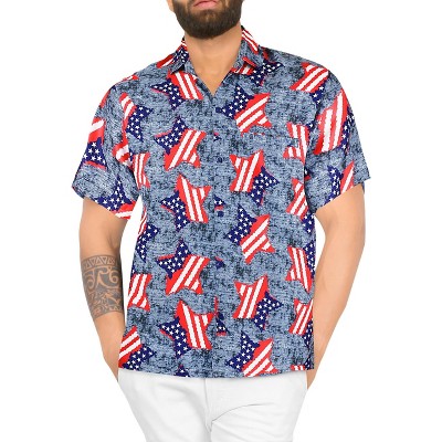 LA LEELA Mens Hawaiian Shirt Short Sleeve Button Down Shirt Men's 4th of July Holiday Shirts Summer Casual Aloha Patriotic Shirts Funny