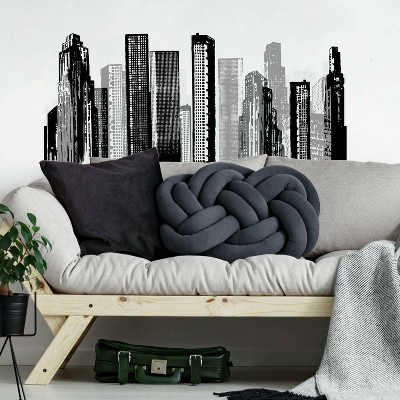 RoomMates Cityscape Peel and Stick Giant Wall Decal Black: Vinyl Self-Adhesive Modern Shapes for All Ages