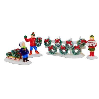 Enesco 3.0 Inch Wreaths For Sale Christmas Figurine Set , The Original Snow Village Series (4PC)