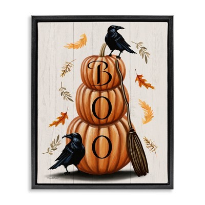 Stupell Industries Boo Ravens Pumpkin Stack Floating Frame Canvas Art