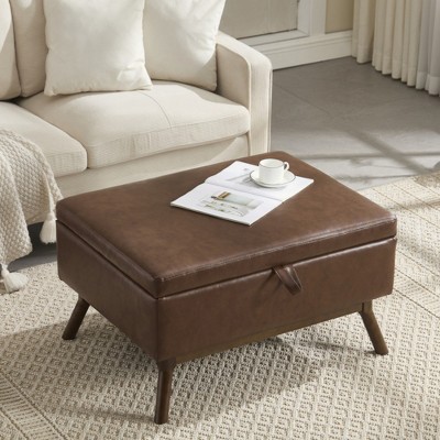 KIGFTSOD Mid-Century Square Coffee Table with Storage, Storage Bench, Ottoman for Living Room, Entryway