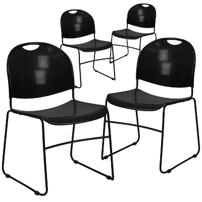Flash Furniture 4 Pack HERCULES Series 880 lb. Capacity Ultra-Compact Stack Chair with Metal Frame