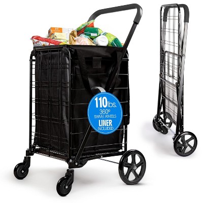 SereneLife Heavy Duty Foldable Shopping Cart with Removable Liner SLSPCART60 - Black