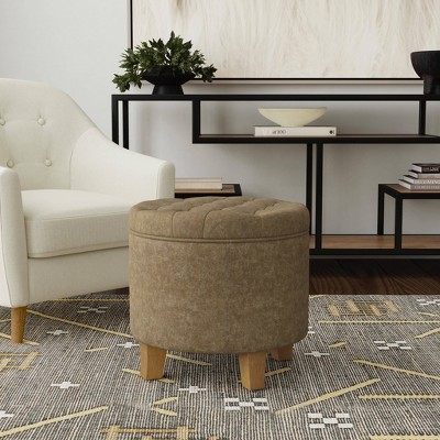 Large Round Button Tufted Storage Ottoman - HomePop