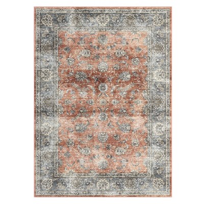 Washable Distressed Floral Print Living Room Rugs, Retro Accent Low Pile Bedroom Dining Room Carpet, Non Slip Floor Cover for Home Office