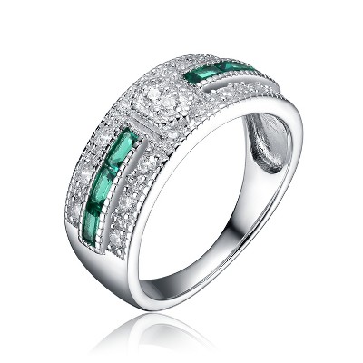 Guili Sterling Silver Emerald CZ Pave Cocktail Ring, a bold statement of glamour and timeless elegance in a dazzling green hue, sizes 5-9.