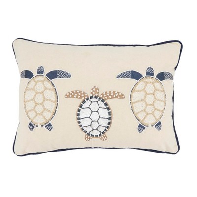Saro Lifestyle Aquatic Dreams Turtle Poly Filled Throw Pillow, Off-White, 14"x20"