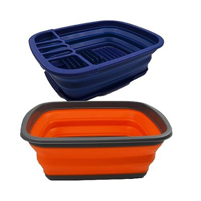 SAMMART 10L (2.6 Gallons) Collapsible Tub & 8L (2.11Gallons) Collapsible Dish Drainer with Drainer Board