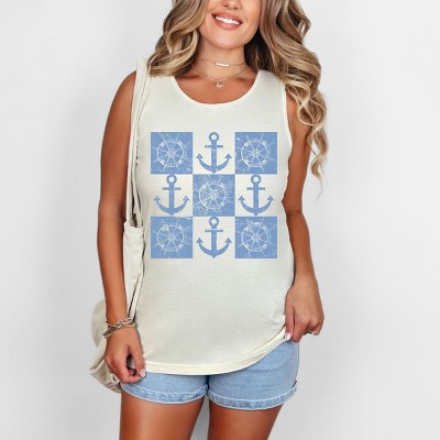 Simply Sage Market Anchor Wheel Grid Garment Dyed Tank