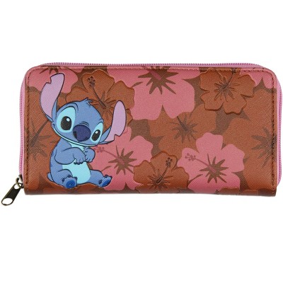 Disney Lilo & Stitch Allover Floral Stamped Design Full Zip Wallet