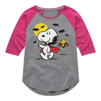 Girls' - Peanuts - Vampire Snoopy Shirt Tail Raglan Graphic T-shirt