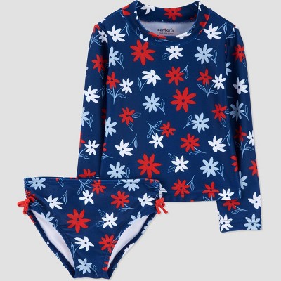 Carter's Just One You® Toddler Girls' 4th of July Long Sleeve Floral Rash Guard Set - Red/White/Blue