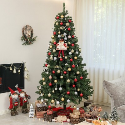 Whisen 7.5FT Artificial Christmas Tree with 1346 Branch Tips, Auto Open, Steel Base - Green