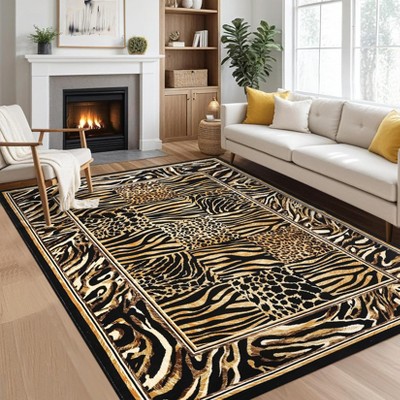 Washable Area Rug for Living Room, Soft Leopard Patchwork Print Large Carpet, Ultra-Thin Non-Slip Rug for Bedroom, Nursery, Dining Room