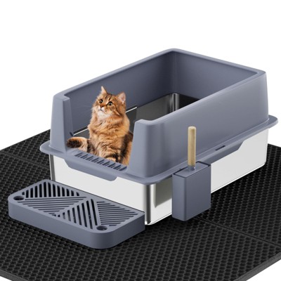 Stainless Steel Cat Litter Box with Lid, Extra Large Metal Kitty Litter Box with Scoop (2 pack)